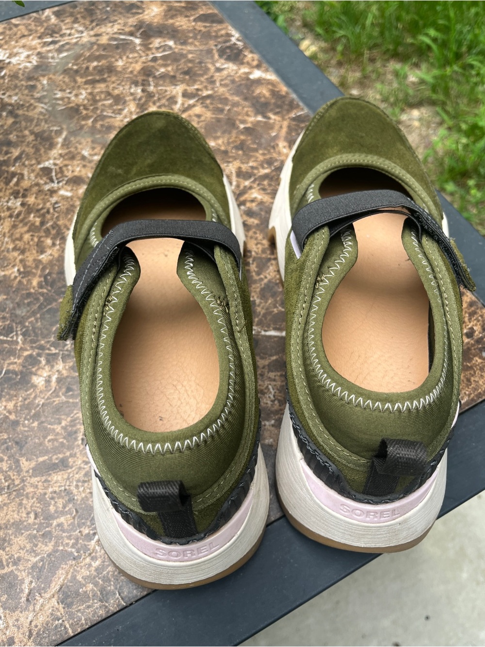 Sorel Kinetic MJ Olive Green Suede Slip-On Sneakers with Chunky Sole - Picture 6 of 12